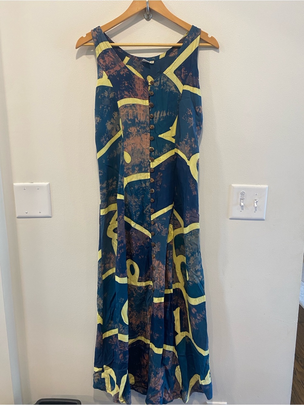 Vintage 90s Marcopolo Abstract Print Maxi Dress panel skirt boho grunge art